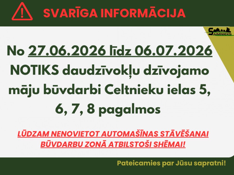 Būvdarbi daudzdzīvokļu māju pagalmos Celtnieku ielā