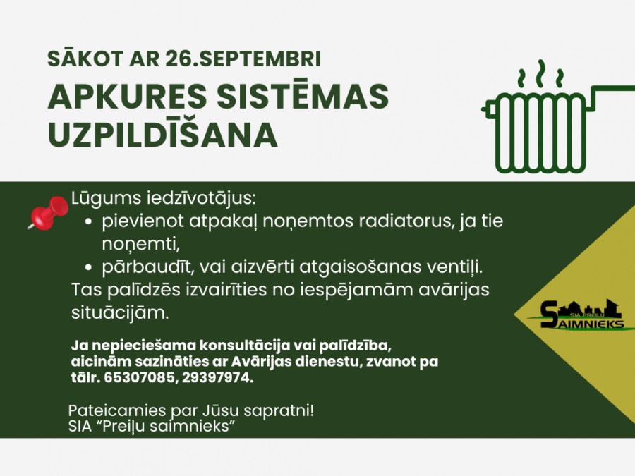 Par apkures sistēmas uzpildīšana Preiļos