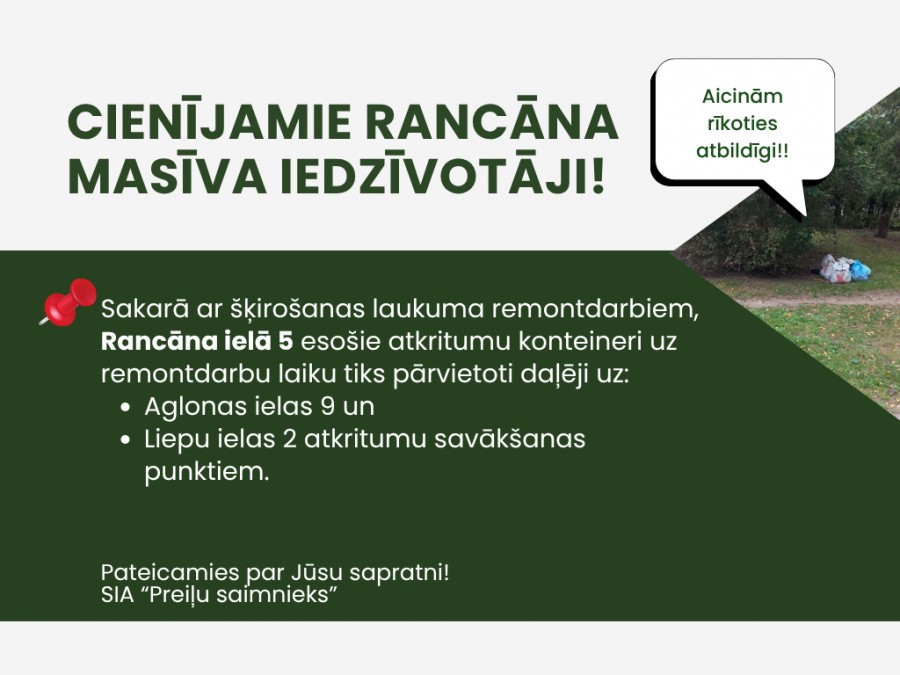 Paziņojums Rancāna masīva iedzīvotājiem