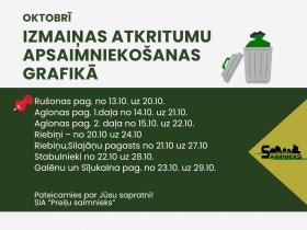 Izmaiņas atkritumu apsaimniekošanas grafikā - oktobrī.